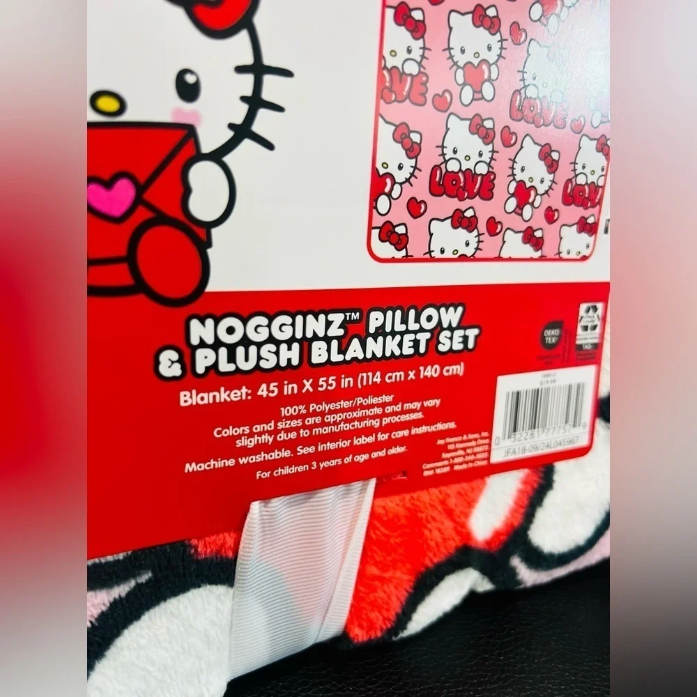 NEW HELLO KITTY NOGGINZ PILLOW & PLUSH BLANKET SET